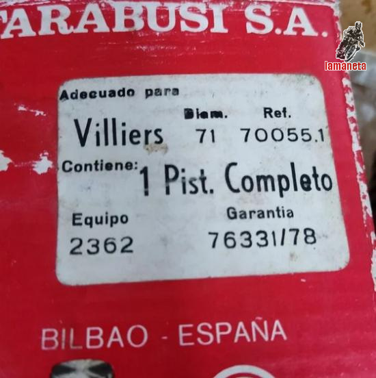 Piston para motores 4 tiempos Villiers marca Tarabusi. Diam