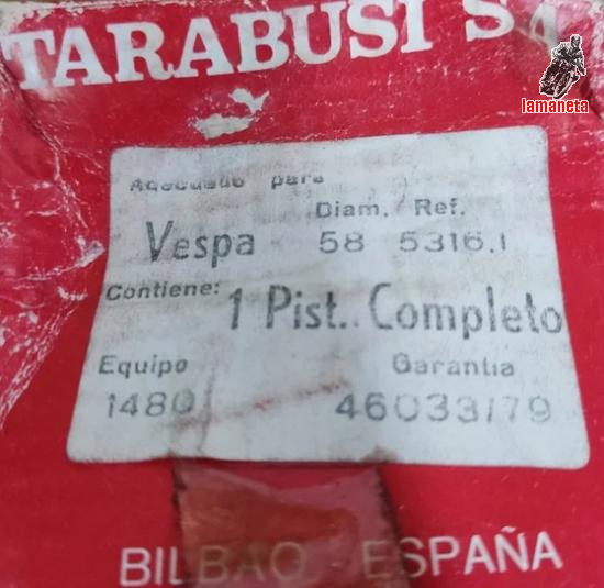 Piston Tarabusi para Vespa. Diametro 58, 00mm. 2 sobremedi